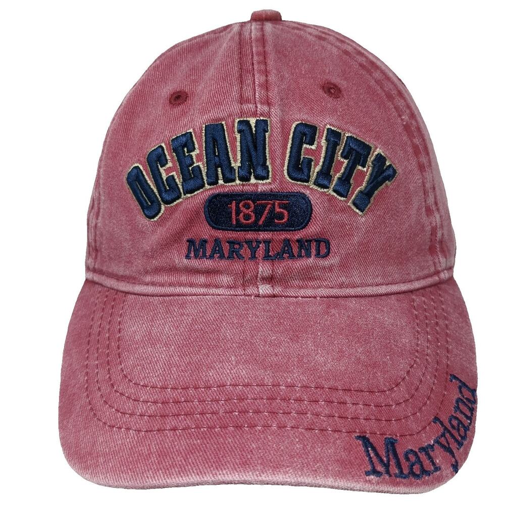 Lucky 7 USA Ocean City Maryland 1875 Baseball Cap Red One Size Strapback Hat